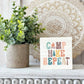 Outdoorsy knit happy camper gnome with marshmallow and sign - Tiered tray decor
