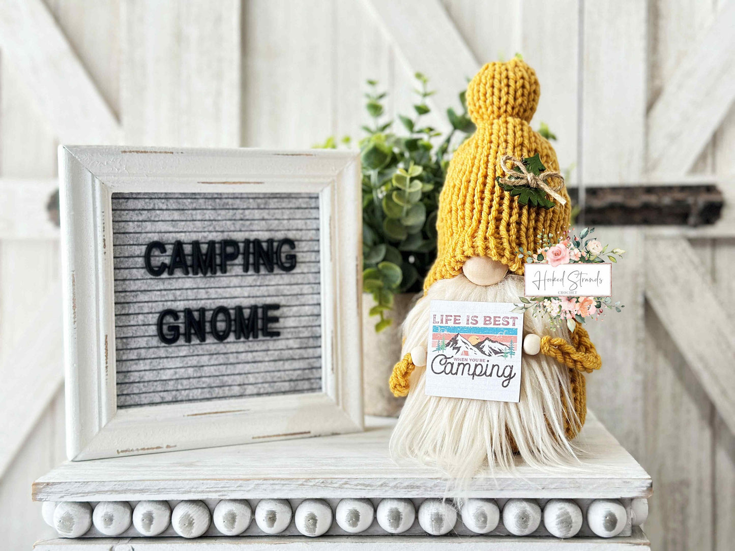 Adorable Knit Camping Gnome: Perfect Tiered Tray Decor for Glamping!