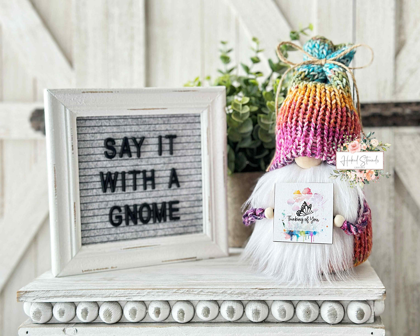 Cheerful Knitted Rainbow Gnome with Sentimental Quote -Handmade Gift Idea