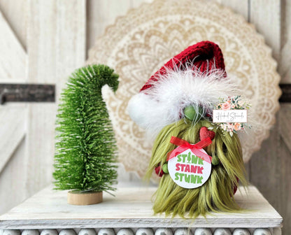 Grinch gnome, Christmas gnome, Tiered tray decor, Farmhouse theme, Rustic decor,  Holiday decor,