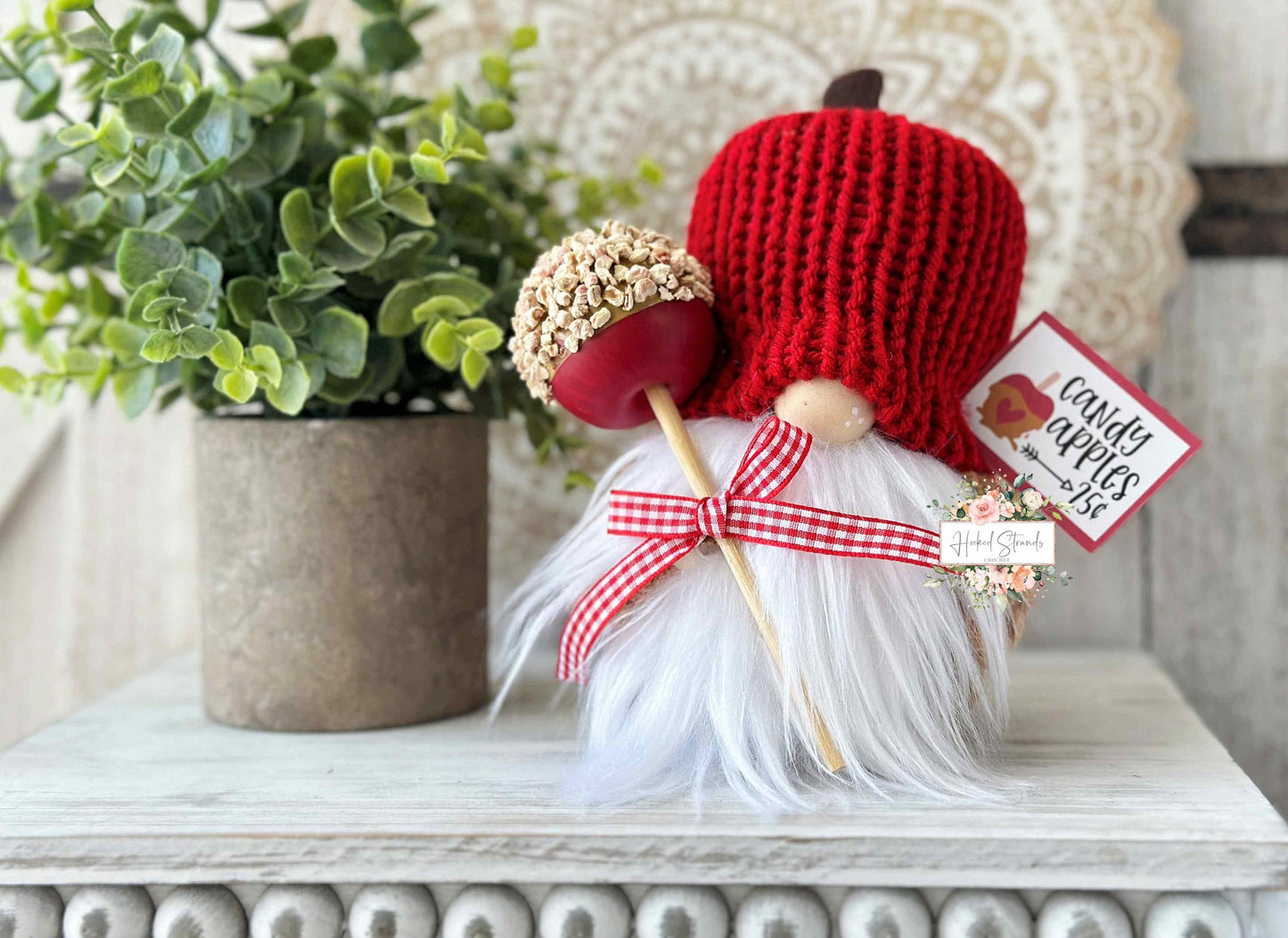 Adorable Candy Apple Gnome - Fall Tiered Tray Decor for Caramel Apple Lovers
